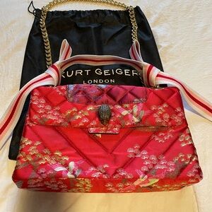 Kurt Geiger Red Floral Shoulder Bag with Gold Chain